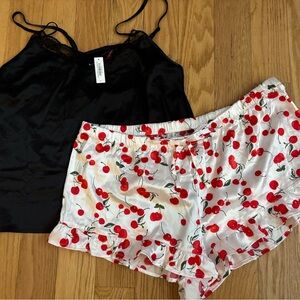 Adore Me Black Camisole and Cherry Print Shorts Set